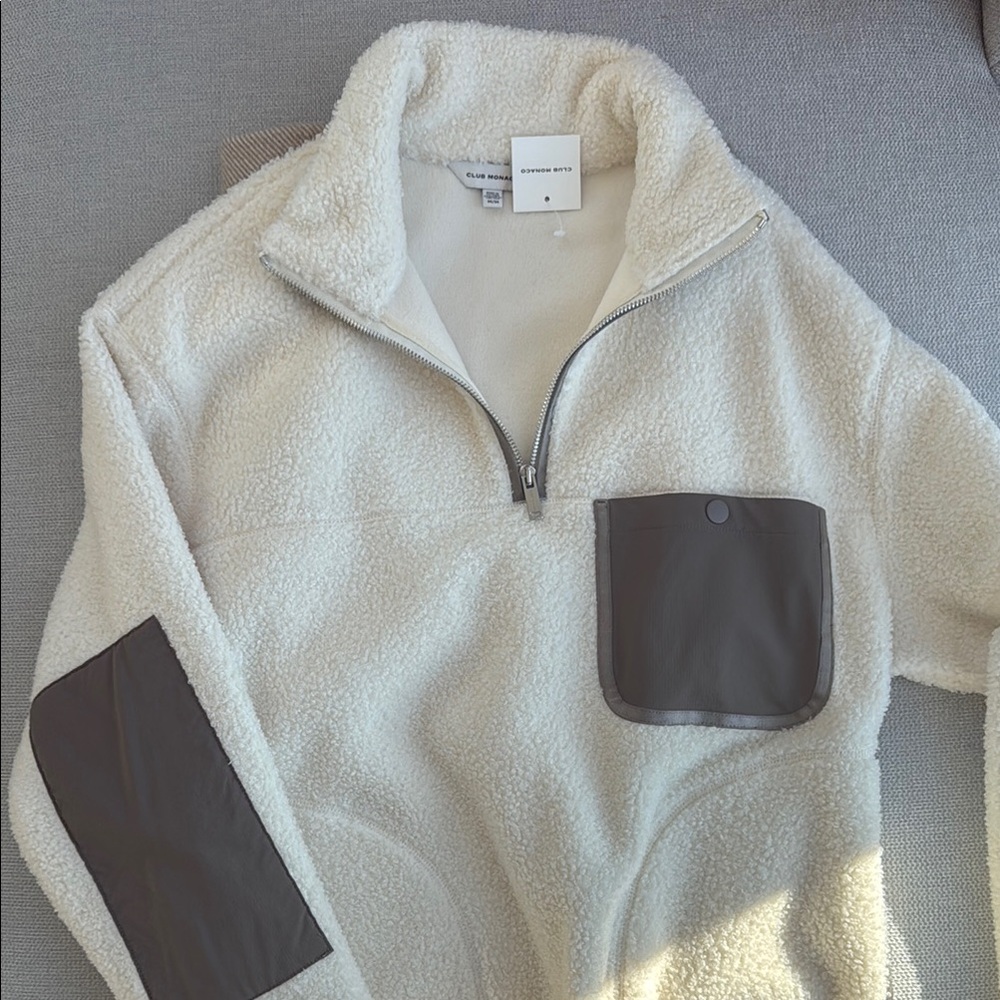 Cream Sherpa Quarter-Zip Pullover with Gray Accents
